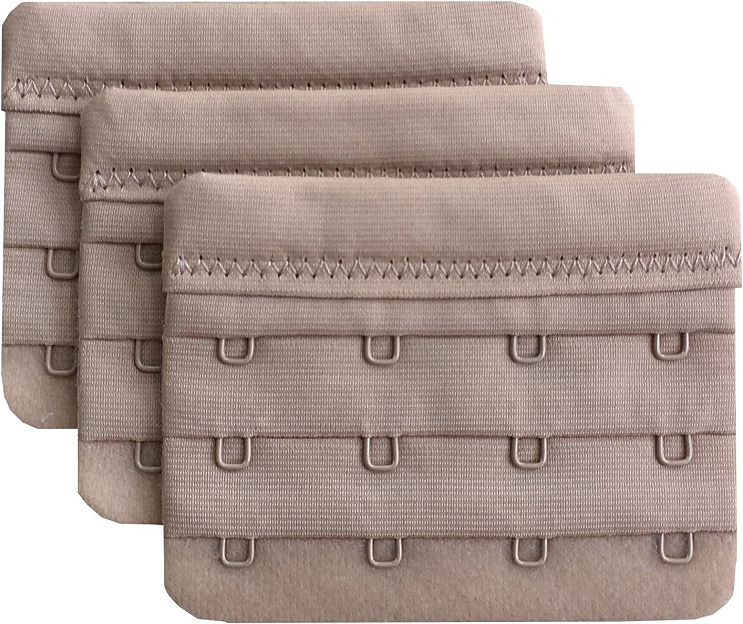 Women Pack of 3 Soft Comfortable 4 Hooks Bra Extender,2.4"X 3.0" Beige