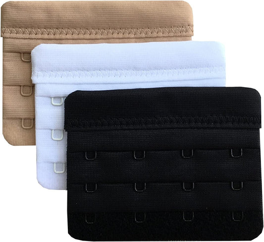Women Pack of 3 Soft Comfortable 4 Hooks Bra Extender,2.4"X 3.0" Assorted