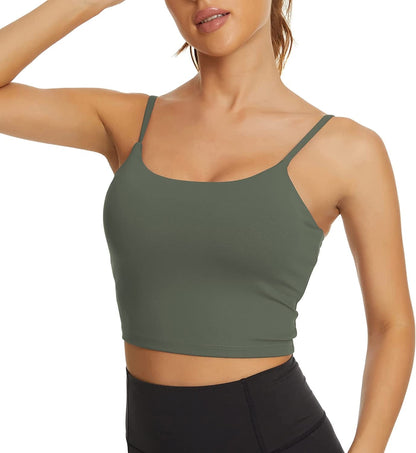 Women Padded Sports Bra Fitness Workout Running Shirts Yoga Tank Top Olive Green / Small