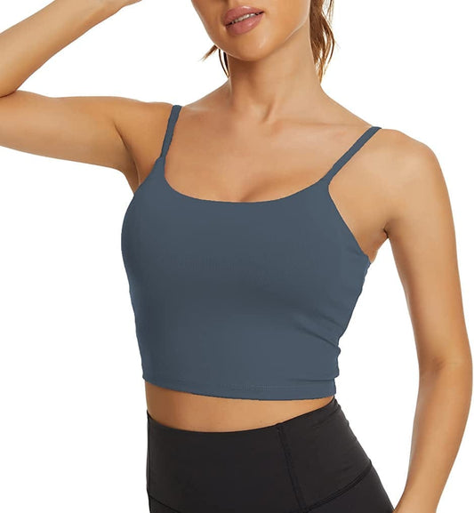 Women Padded Sports Bra Fitness Workout Running Shirts Yoga Tank Top Navy Blue / Medium