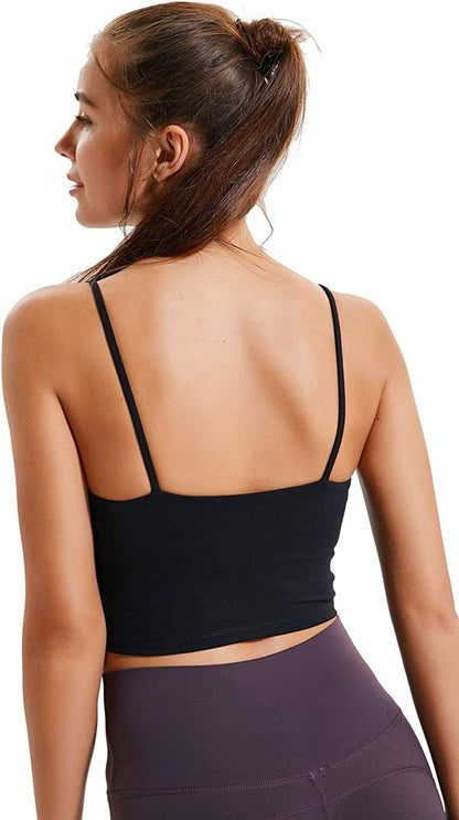 Women Padded Sports Bra Longline Sleeveless Shirts Workout Gym Running Fitness Camisole Crop Tank Tops