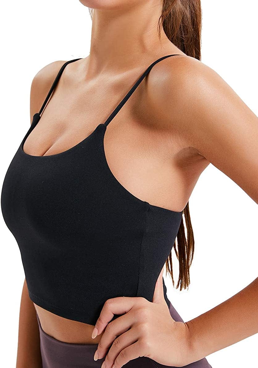 Women Padded Sports Bra Longline Sleeveless Shirts Workout Gym Running Fitness Camisole Crop Tank Tops