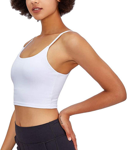 Women Padded Sports Bra Longline Workout Yoga Fitness Gym Running Crop Tank Top Camisole Bra White / Large