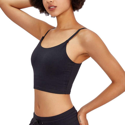 Women Padded Sports Bra Longline Workout Yoga Fitness Gym Running Crop Tank Top Camisole Bra Black / Medium
