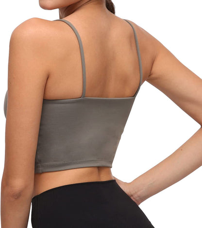 Women Padded Sports Bra Longline Workout Yoga Fitness Gym Running Crop Tank Top Camisole Bra