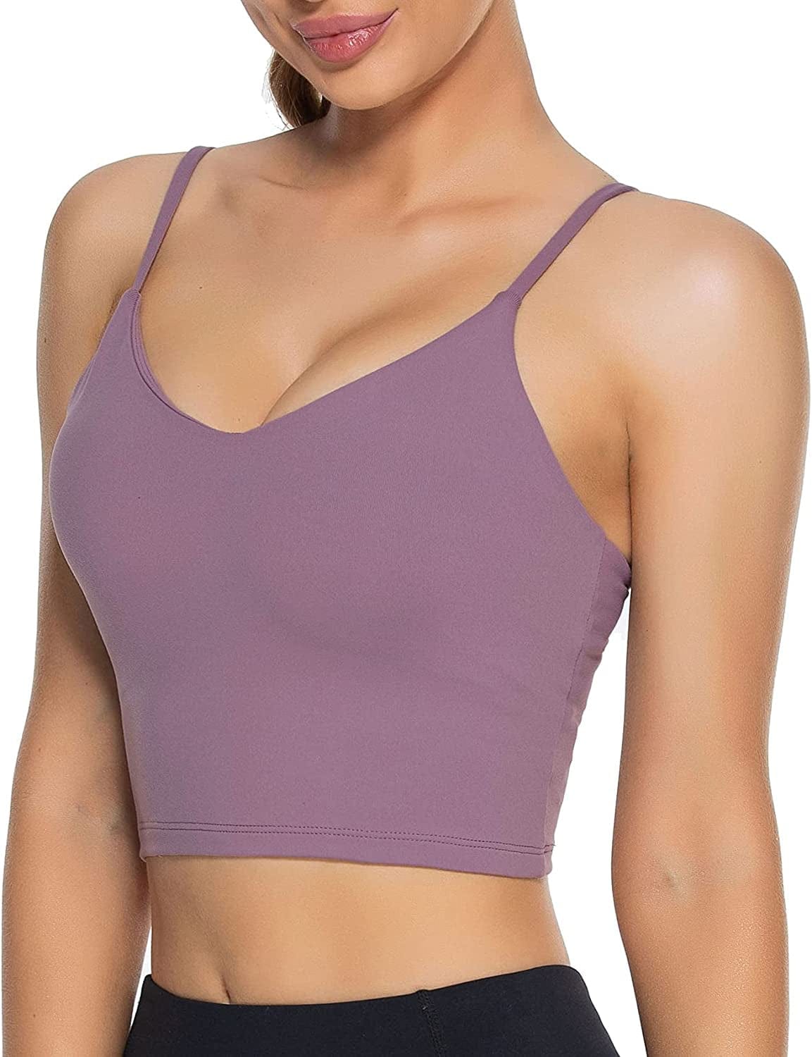 Women Padded Sports Bra V Neck Fitness Workout Shirts Yoga Crop Tank Top