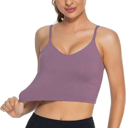 Women Padded Sports Bra V Neck Fitness Workout Shirts Yoga Crop Tank Top