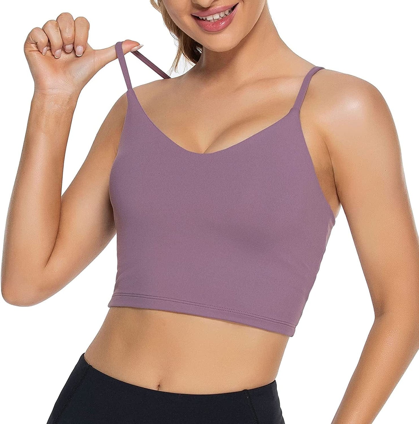 Women Padded Sports Bra V Neck Fitness Workout Shirts Yoga Crop Tank Top