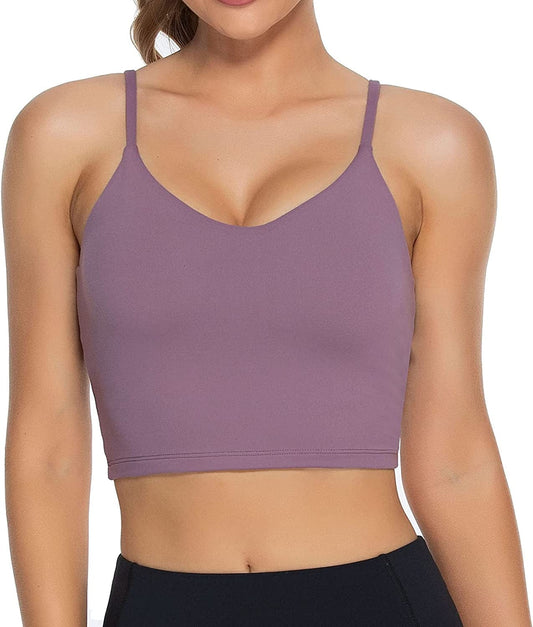 Women Padded Sports Bra V Neck Fitness Workout Shirts Yoga Crop Tank Top Lavender Grey / Large
