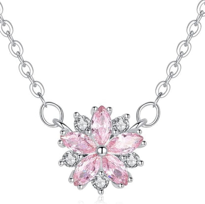Women Pink Crystal Flower Rings Silver CZ Crystal Rings Large Flowers Floral Rings,Pink,#8 Necklace.pink / #11