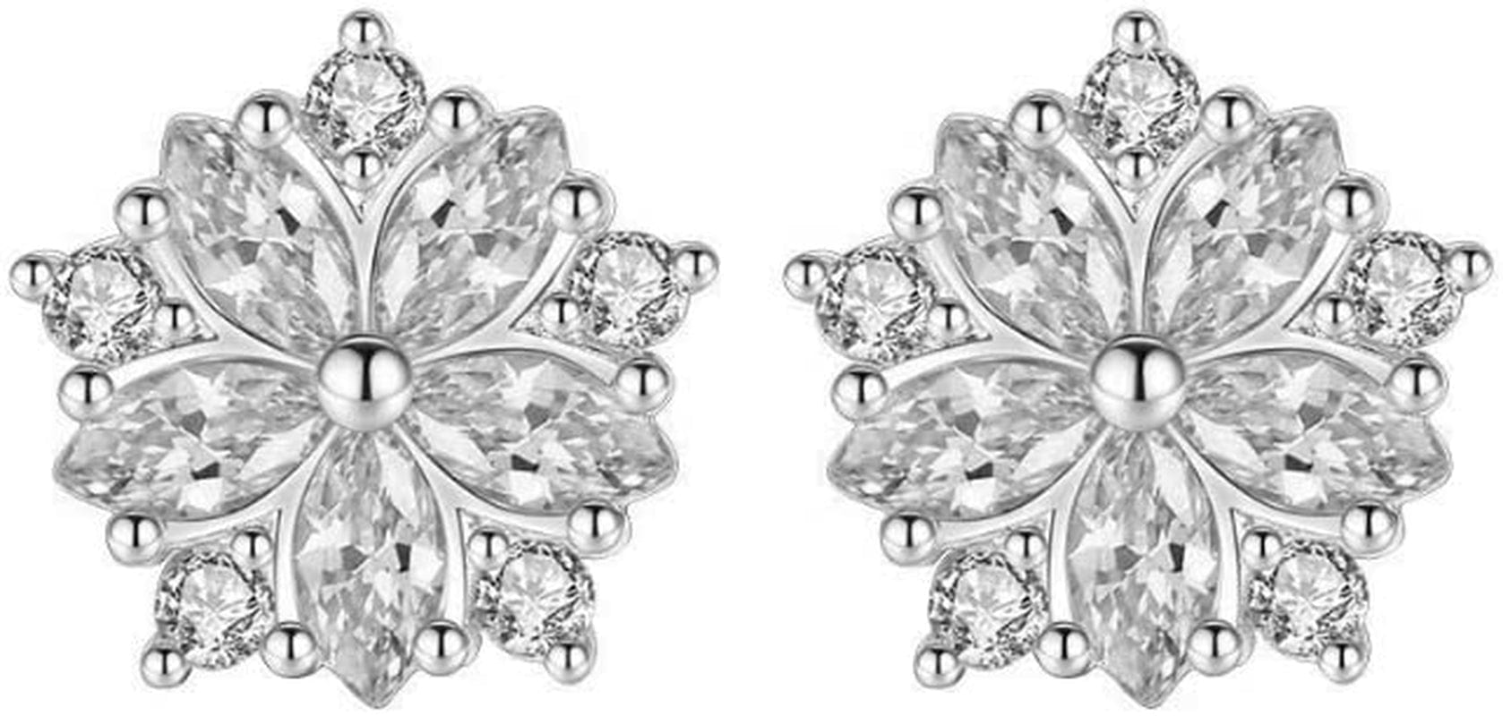 Women Pink Crystal Flower Rings Silver CZ Crystal Rings Large Flowers Floral Rings,Pink,#8 Earring.white / #11