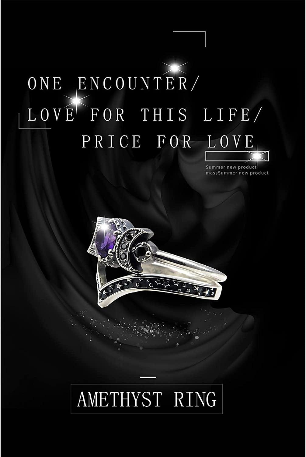 Women Punk Ringe Band Moon Ring Red Amethyst Ring Moon Jewellery Gifts Men Waves Stacking Engagement Wedding Rings Finger Band Minimalist Jewelry Gifts for Women Girls