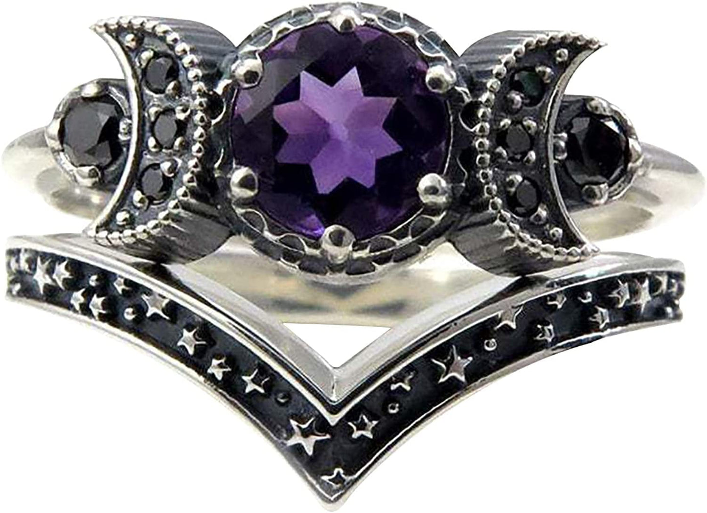 Women Punk Ringe Band Moon Ring Red Amethyst Ring Moon Jewellery Gifts Men Waves Stacking Engagement Wedding Rings Finger Band Minimalist Jewelry Gifts for Women Girls Purple / 5