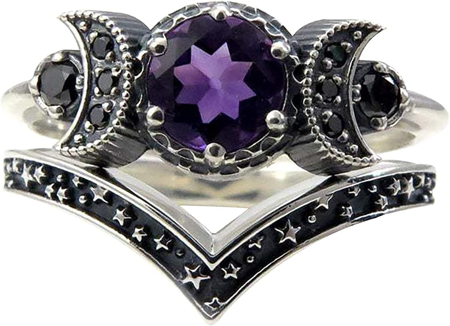Women Punk Ringe Band Moon Ring Red Amethyst Ring Moon Jewellery Gifts Men Waves Stacking Engagement Wedding Rings Finger Band Minimalist Jewelry Gifts for Women Girls Purple / 5