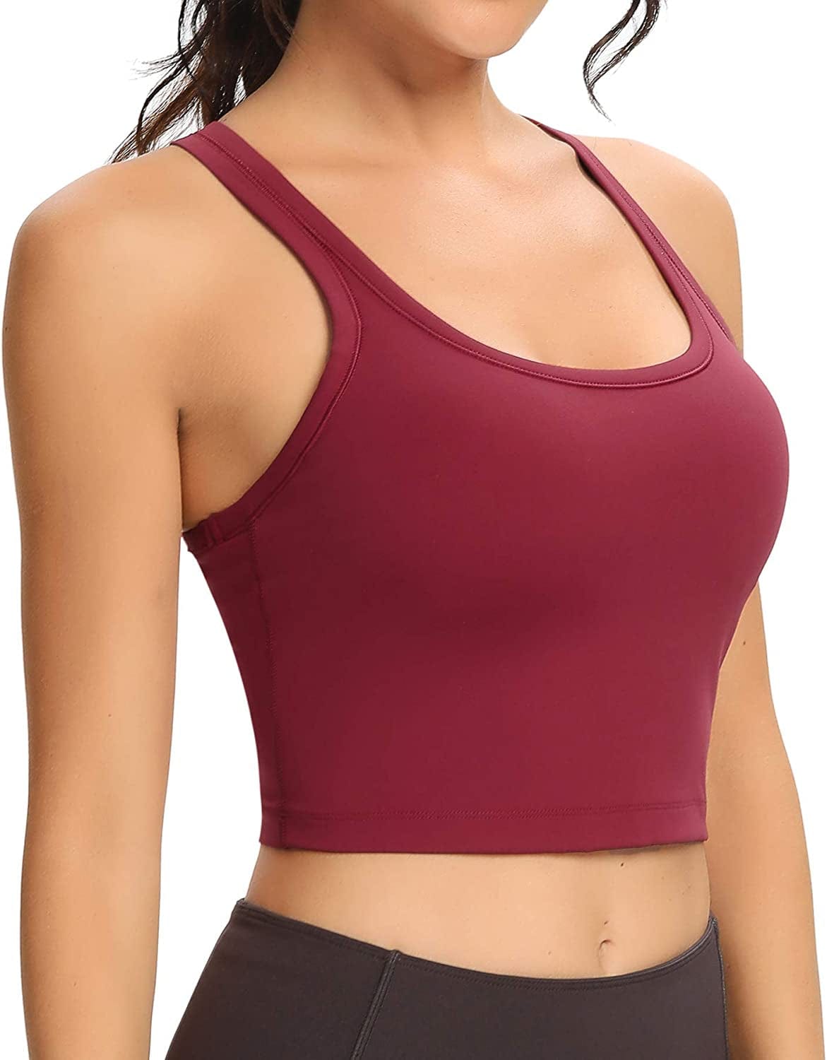 Women Racerback Sports Bra Removable Padded Workout Yoga Crop Tank Top Burgundy / Medium