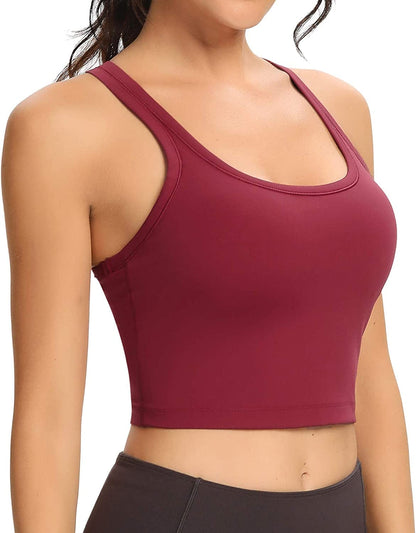 Women Racerback Sports Bra Removable Padded Workout Yoga Crop Tank Top Burgundy / Medium