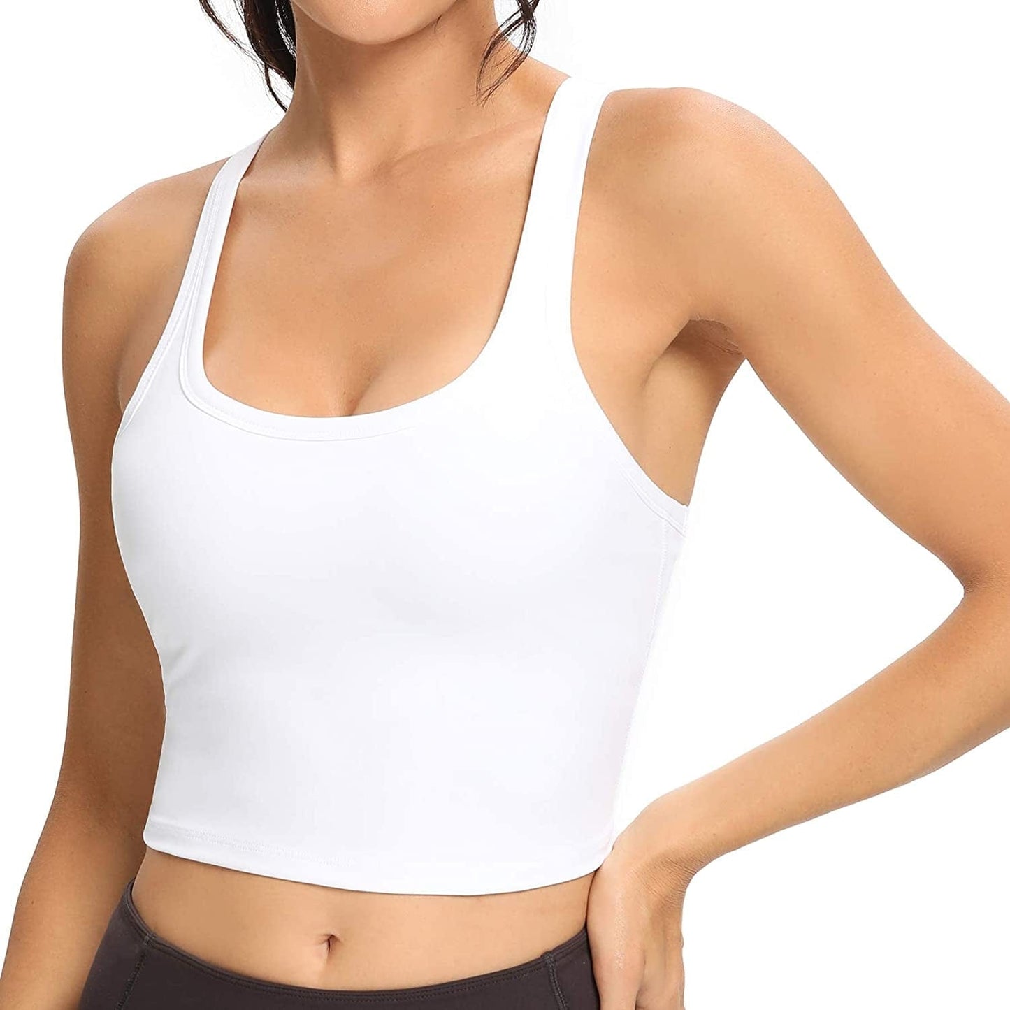 Women Racerback Sports Bra Removable Padded Workout Yoga Crop Tank Top White / Small