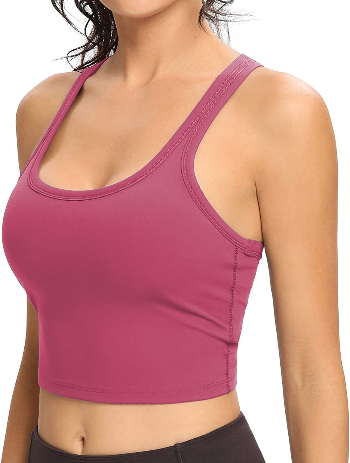 Women Racerback Sports Bra Removable Padded Workout Yoga Crop Tank Top Rose Red / Small