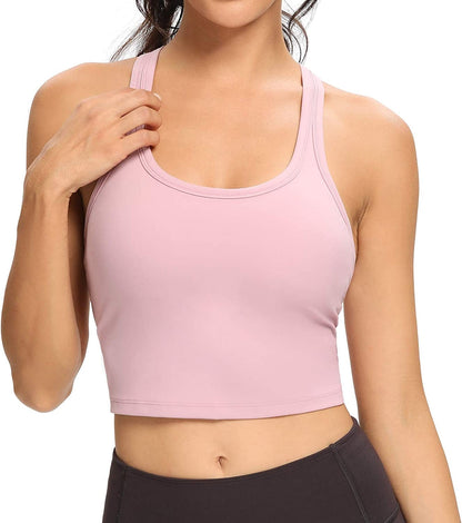 Women Racerback Sports Bra Removable Padded Workout Yoga Crop Tank Top Pink / Small