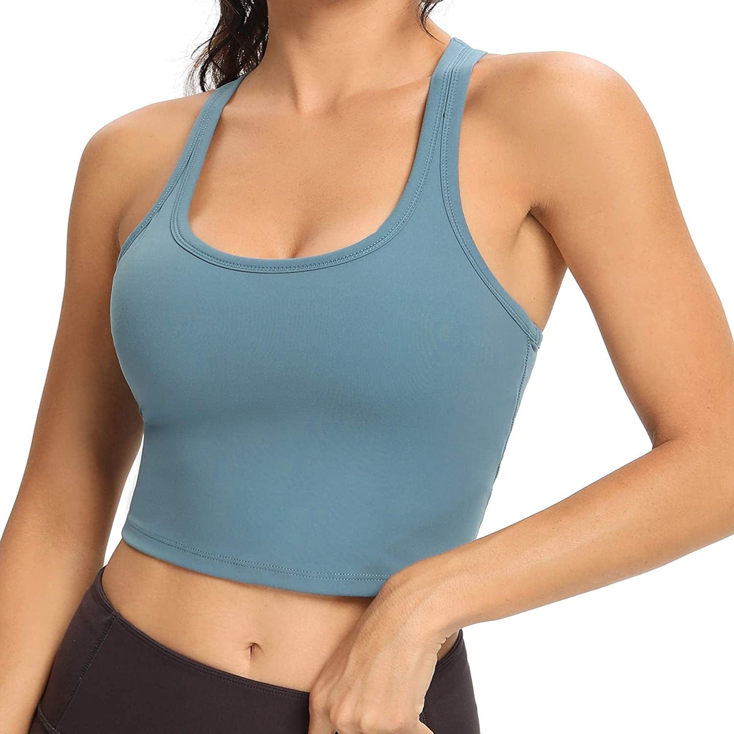Women Racerback Sports Bra Removable Padded Workout Yoga Crop Tank Top Blue / X-Large