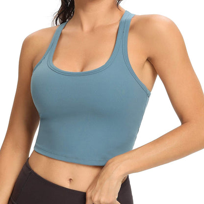 Women Racerback Sports Bra Removable Padded Workout Yoga Crop Tank Top Blue / X-Large