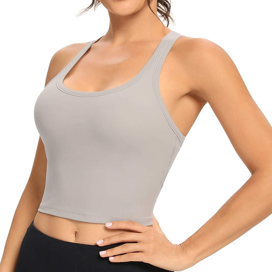 Women Racerback Sports Bra Removable Padded Workout Yoga Crop Tank Top Light Grey / Small