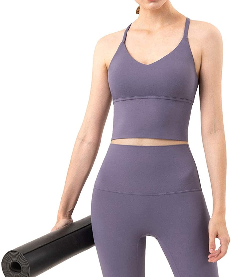 Women Racerback Sports Bras Camisole High Impact Workout Gym Activewear Yoga Tank Top Purple Quartz / Large