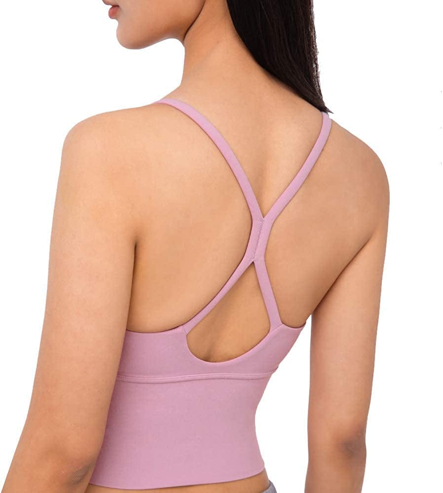 Women Racerback Sports Bras Camisole High Impact Workout Gym Activewear Yoga Tank Top Pink / X-Large