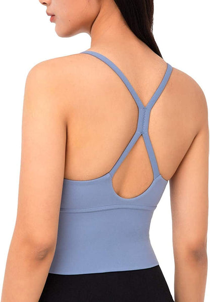 Women Racerback Sports Bras Camisole High Impact Workout Gym Activewear Yoga Tank Top Celestial Blue / Large