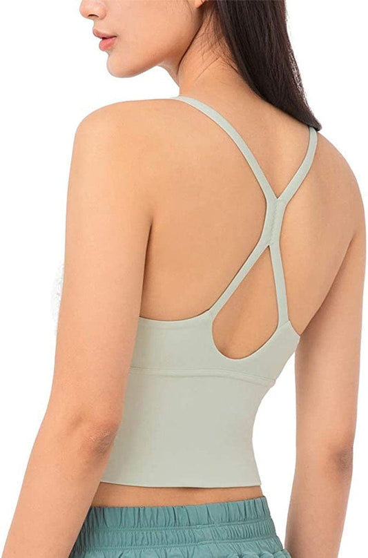 Women Racerback Sports Bras Camisole High Impact Workout Gym Activewear Yoga Tank Top Celadon / X-Large