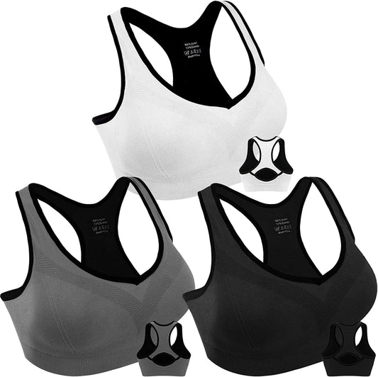 Women Racerback Sports Bras for Women High Impact Workout Yoga Gym Fitness Bra Black+grey+white / X-Large