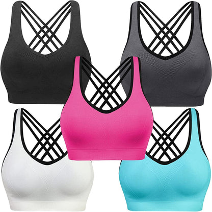 Women Racerback Sports Bras - High Impact Workout Gym Activewear Bra 5pack 2 / Small