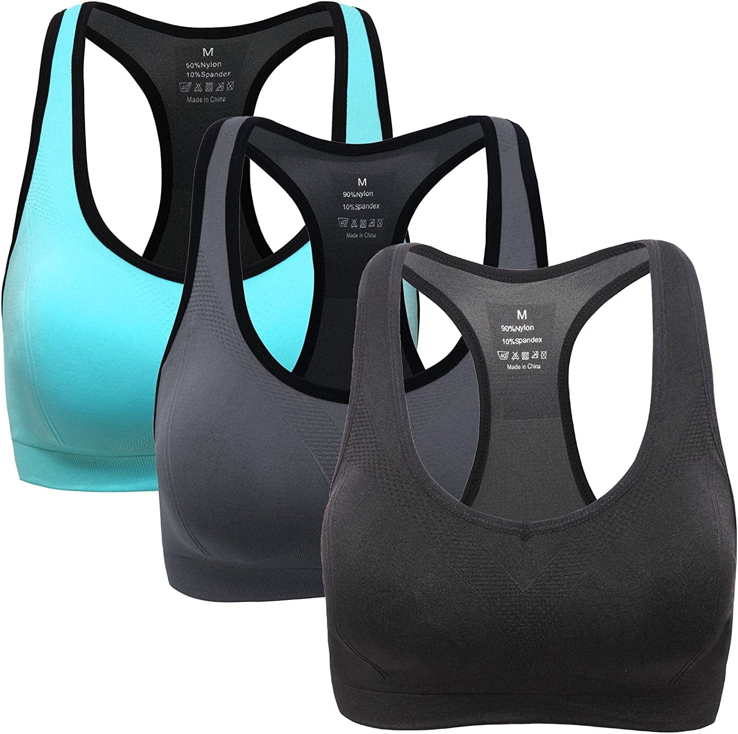 Women Racerback Sports Bras - High Impact Workout Gym Activewear Bra Black Grey Blue / Large