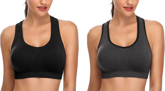 Women Racerback Sports Bras - High Impact Workout Gym Activewear Bra Black Grey / 3X-Large