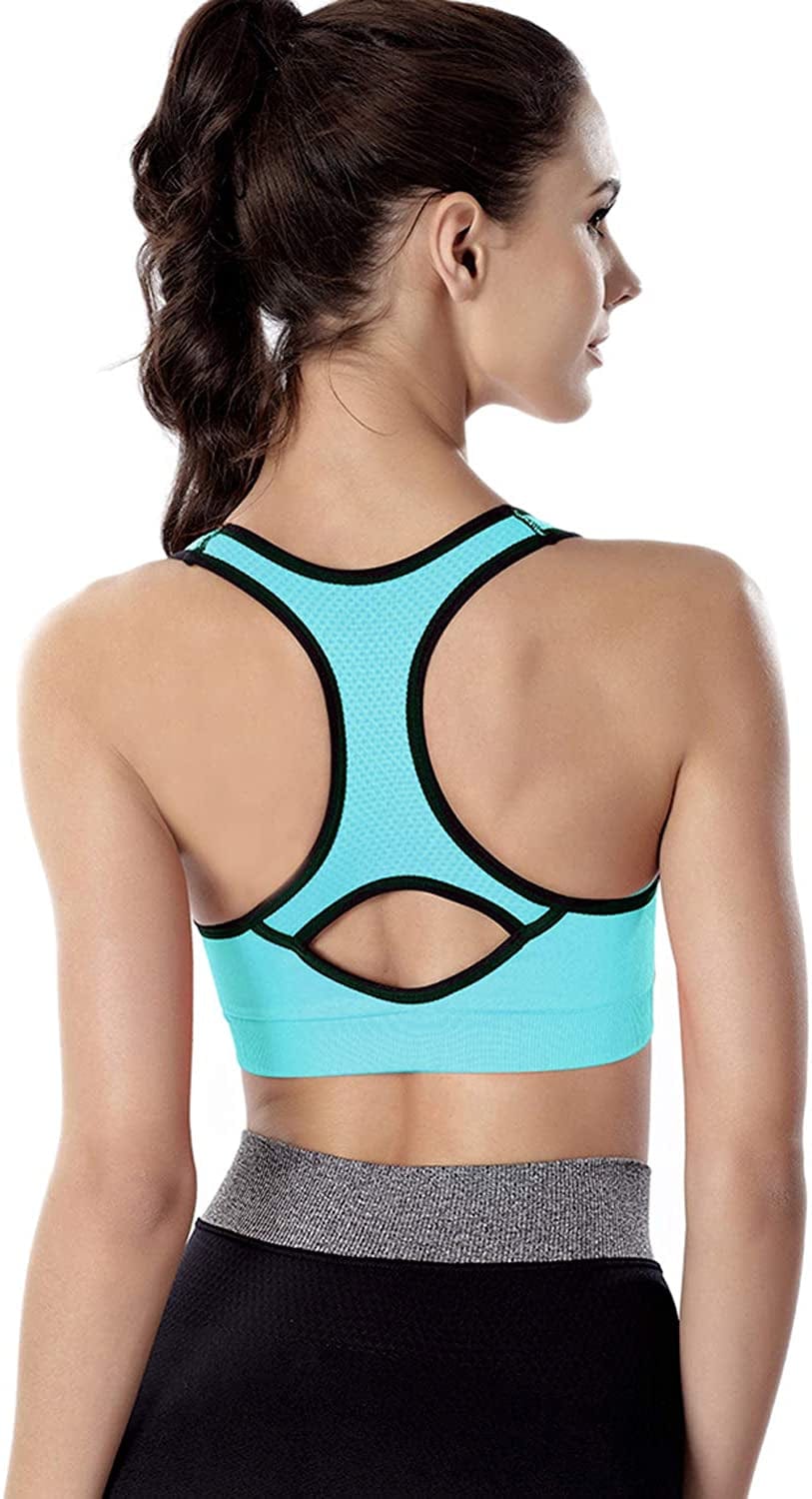 Women Racerback Sports Bras High Impact Workout Yoga Gym Fitness Bra (Black+Grey+Blue+White+Pink Black+grey+blue+white+pink / 3X-Large