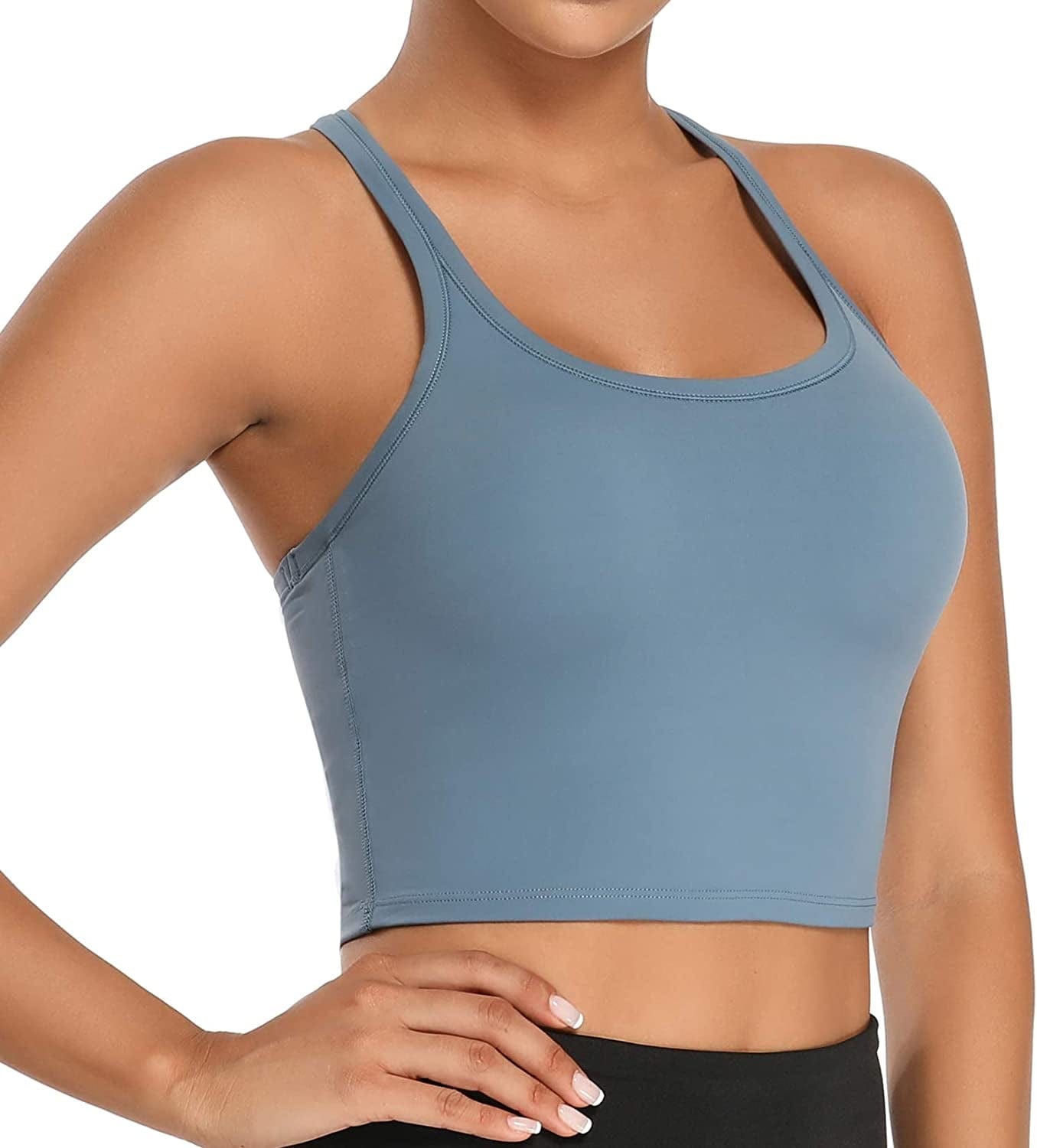 Women Removable Padded Sports Bras Workout Running Yoga Tank Tops Blue / Small