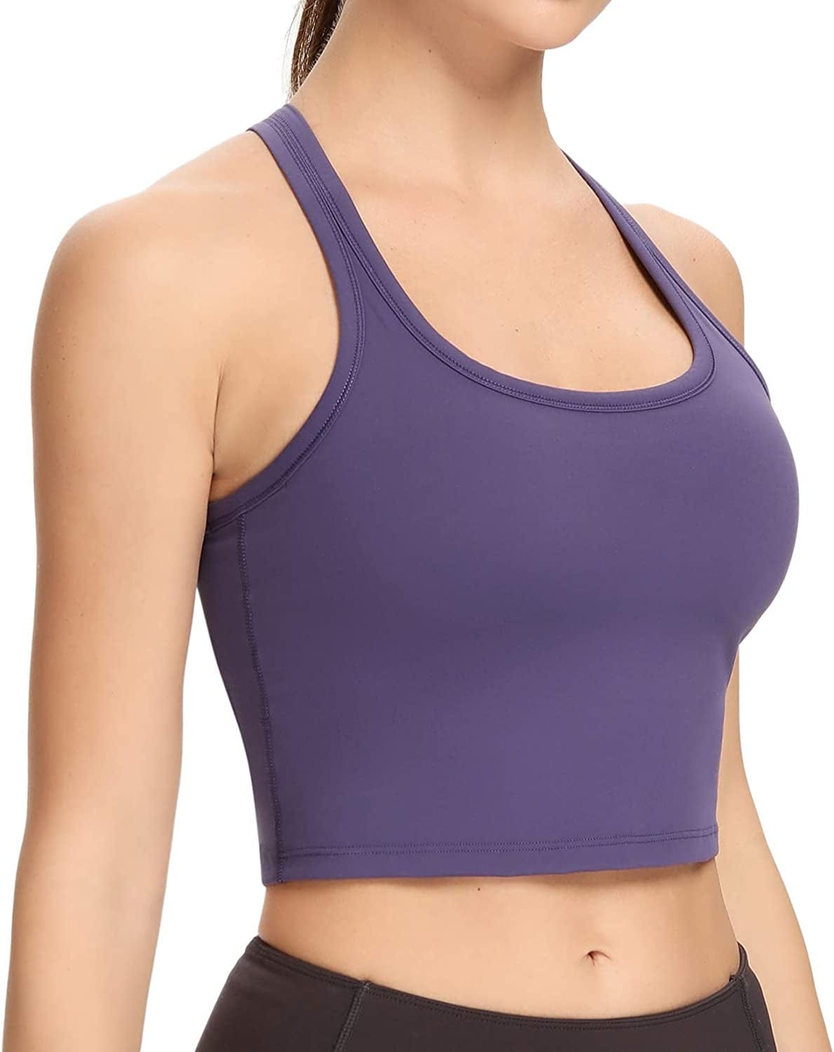 Women Removable Padded Sports Bras Workout Running Yoga Tank Tops Dark-purple / Medium