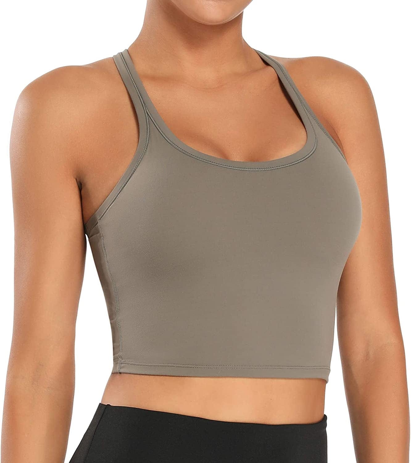 Women Removable Padded Sports Bras Workout Running Yoga Tank Tops Olive-green / Small