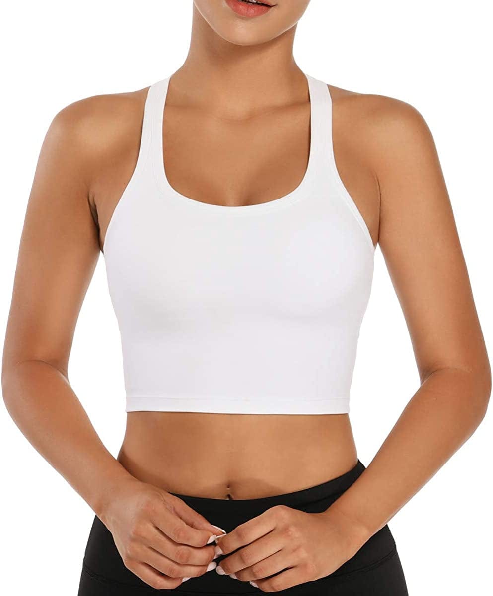 Women Removable Padded Sports Bras Workout Running Yoga Tank Tops White / Large