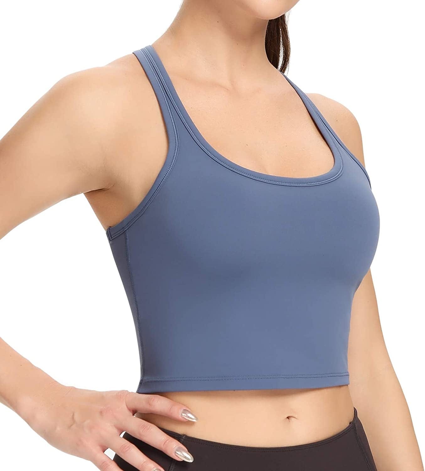 Women Removable Padded Sports Bras Workout Running Yoga Tank Tops Dark-blue / Small