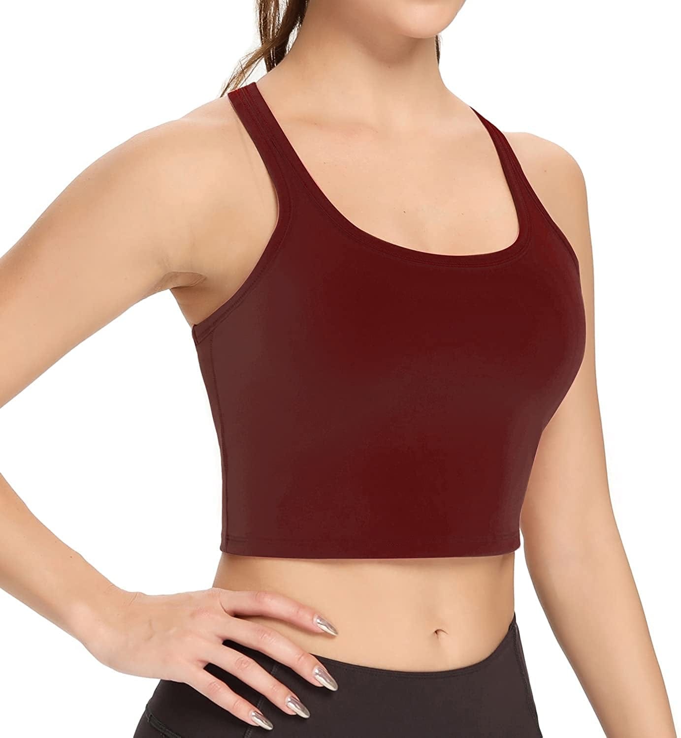 Women Removable Padded Sports Bras Workout Running Yoga Tank Tops Burgundy / Small