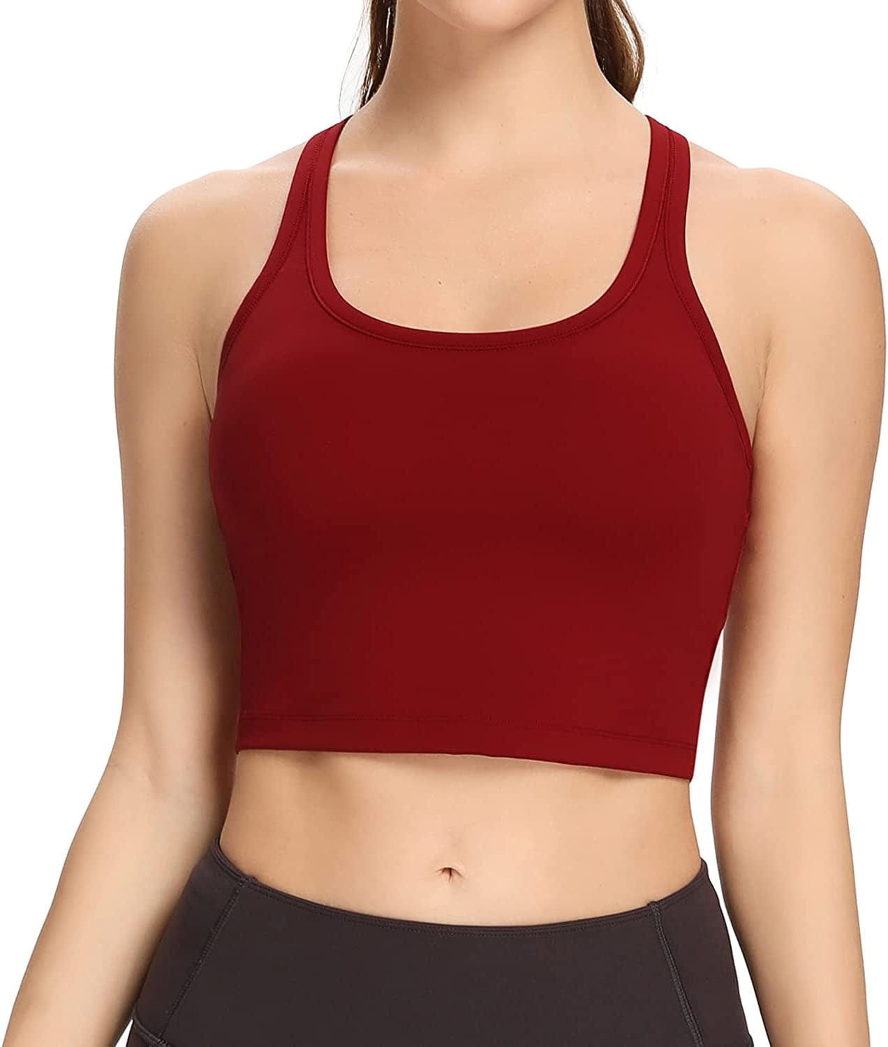 Women Removable Padded Sports Bras Workout Running Yoga Tank Tops Dark-red / Large