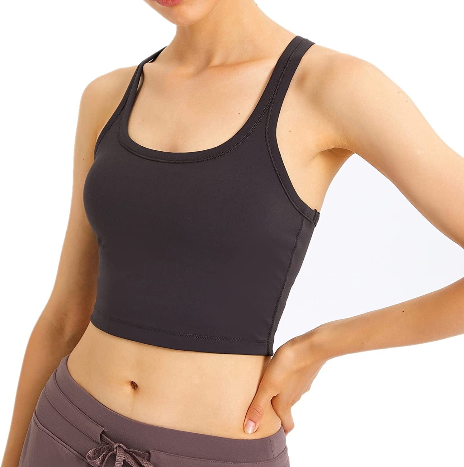 Women Removable Padded Sports Bras Workout Running Yoga Tank Tops Dark-brown / Small