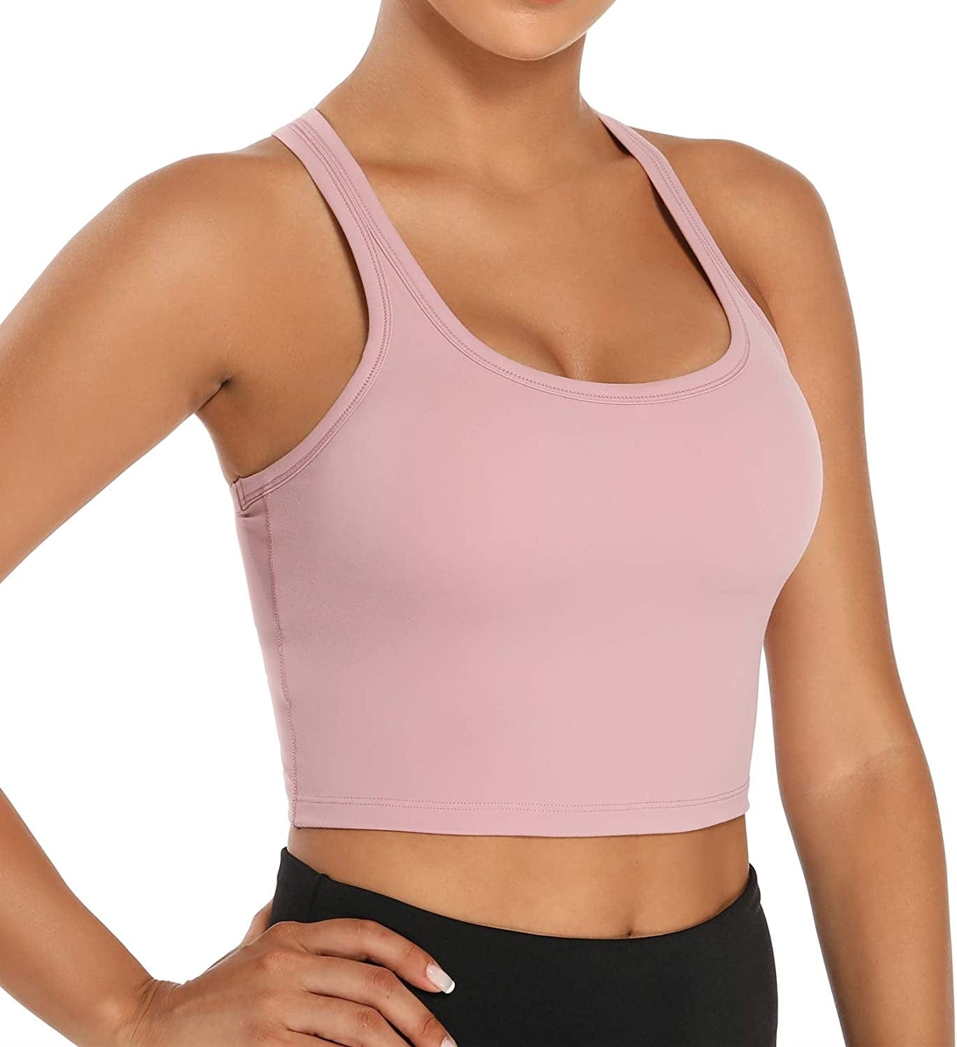 Women Removable Padded Sports Bras Workout Running Yoga Tank Tops Pink / XX-Large