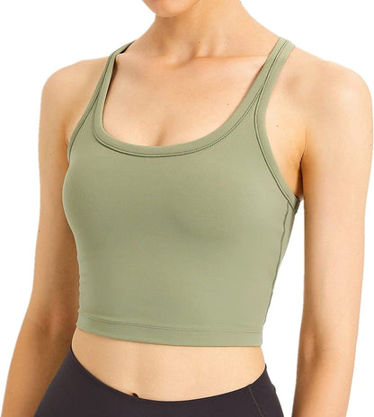 Women Removable Padded Sports Bras Workout Running Yoga Tank Tops Yellow-green / X-Large