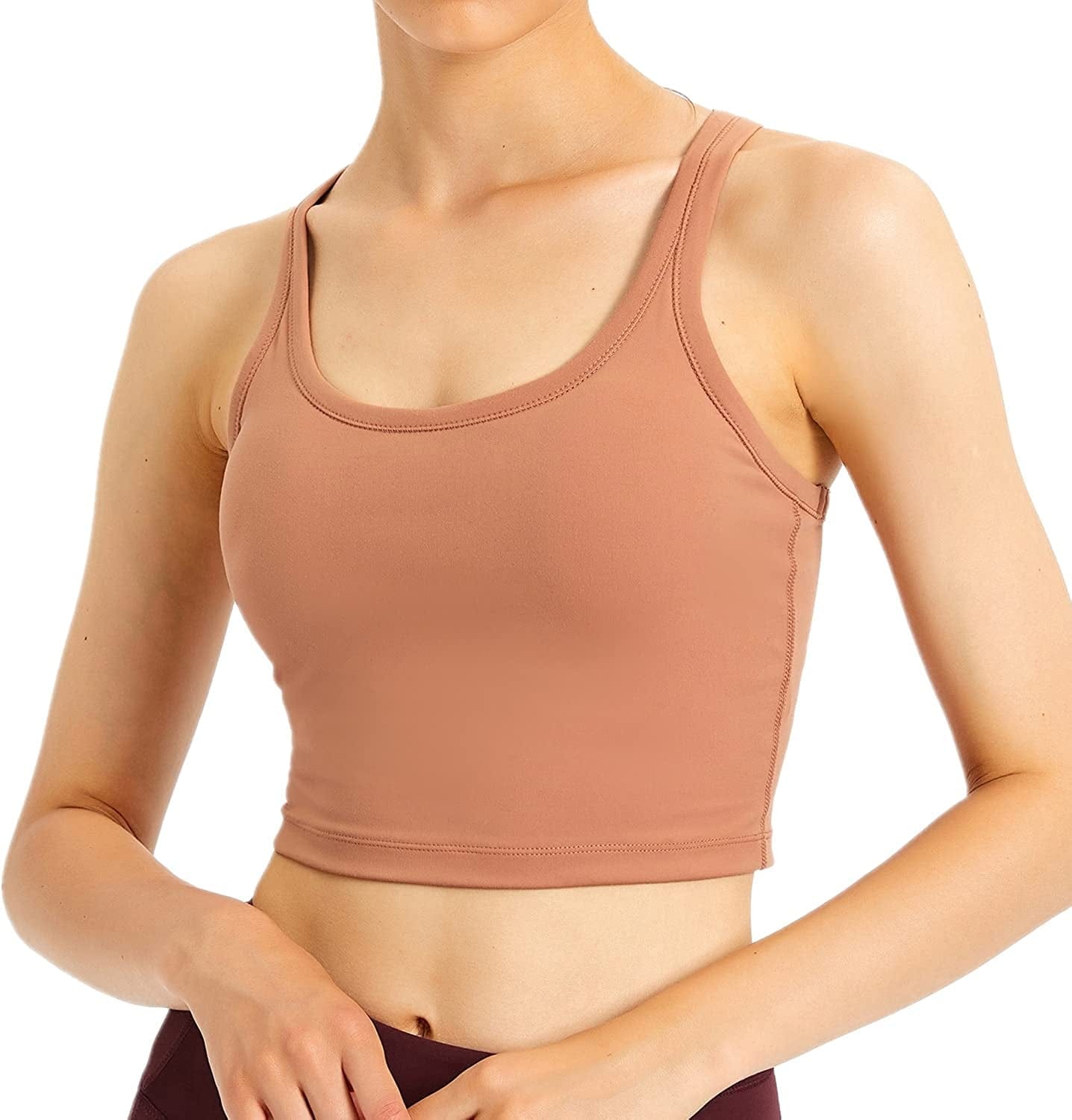 Women Removable Padded Sports Bras Workout Running Yoga Tank Tops Grey-orange / Large