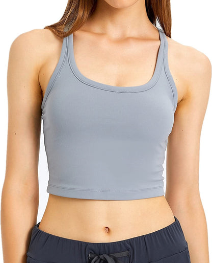 Women Removable Padded Sports Bras Workout Running Yoga Tank Tops Blue-grey / XX-Large