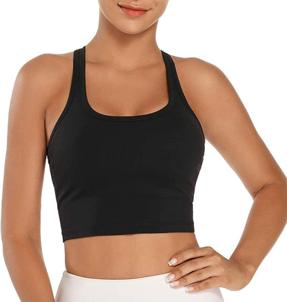Women Removable Padded Sports Bras Workout Running Yoga Tank Tops Black / XX-Large