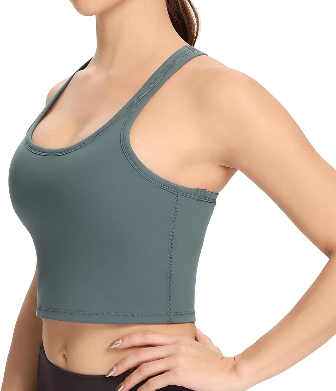 Women Removable Padded Sports Bras Workout Running Yoga Tank Tops Grey-green / XX-Large