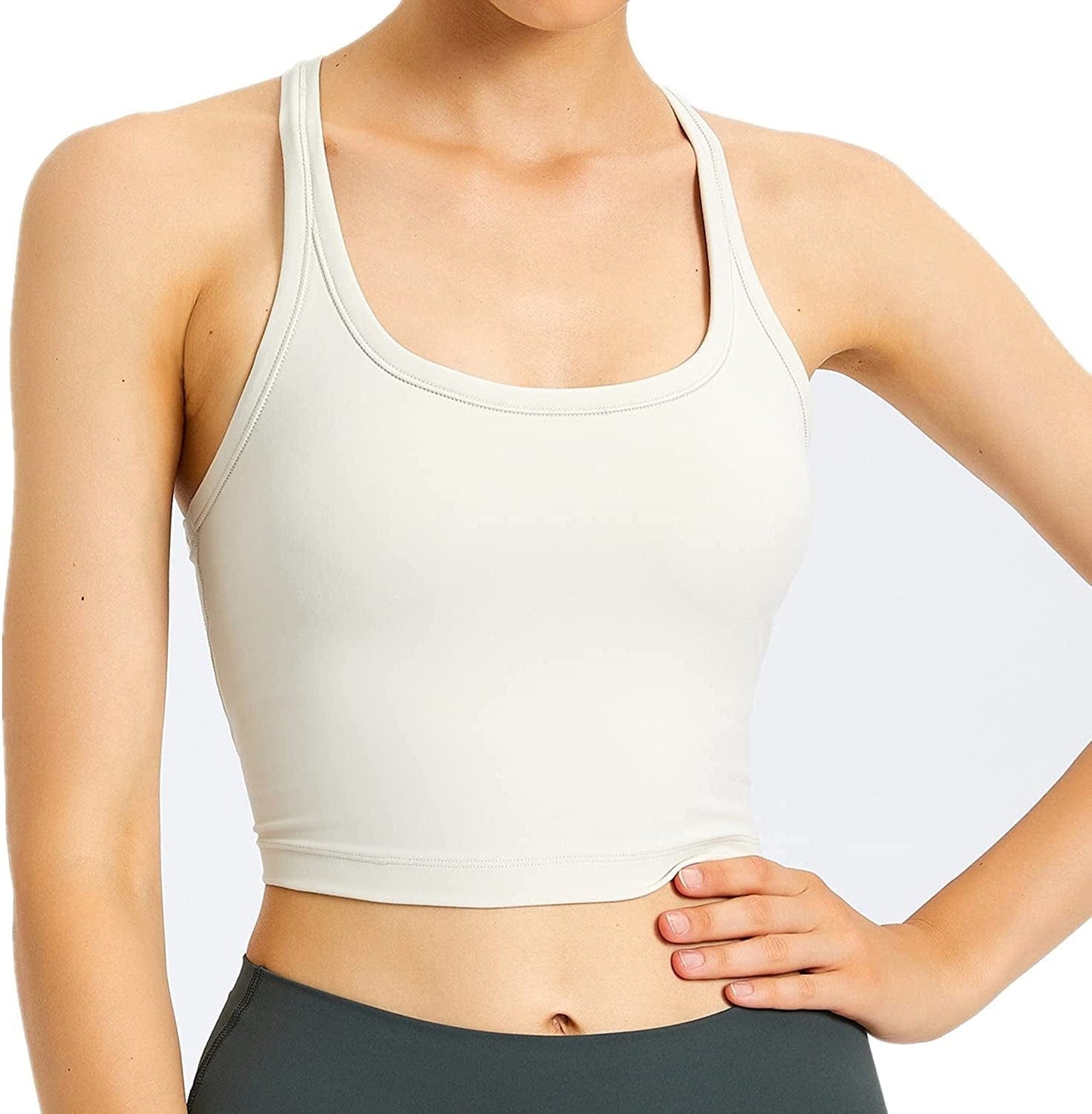 Women Removable Padded Sports Bras Workout Running Yoga Tank Tops Creamy-white / Large